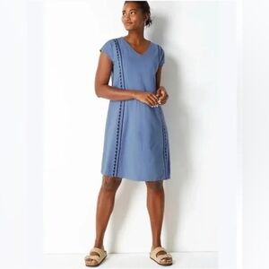 J Jill  Dress L Embroidered Boho Lagenlook Minimalist Lightweight Beach Purejill